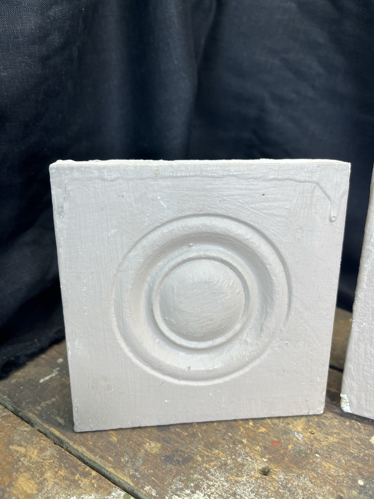 Antique Vintage Pair Of Tan Bullseye Plynth Blocks Architectural