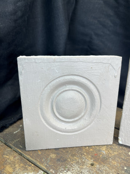 Antique Vintage Pair Of Tan Bullseye Plynth Blocks Architectural