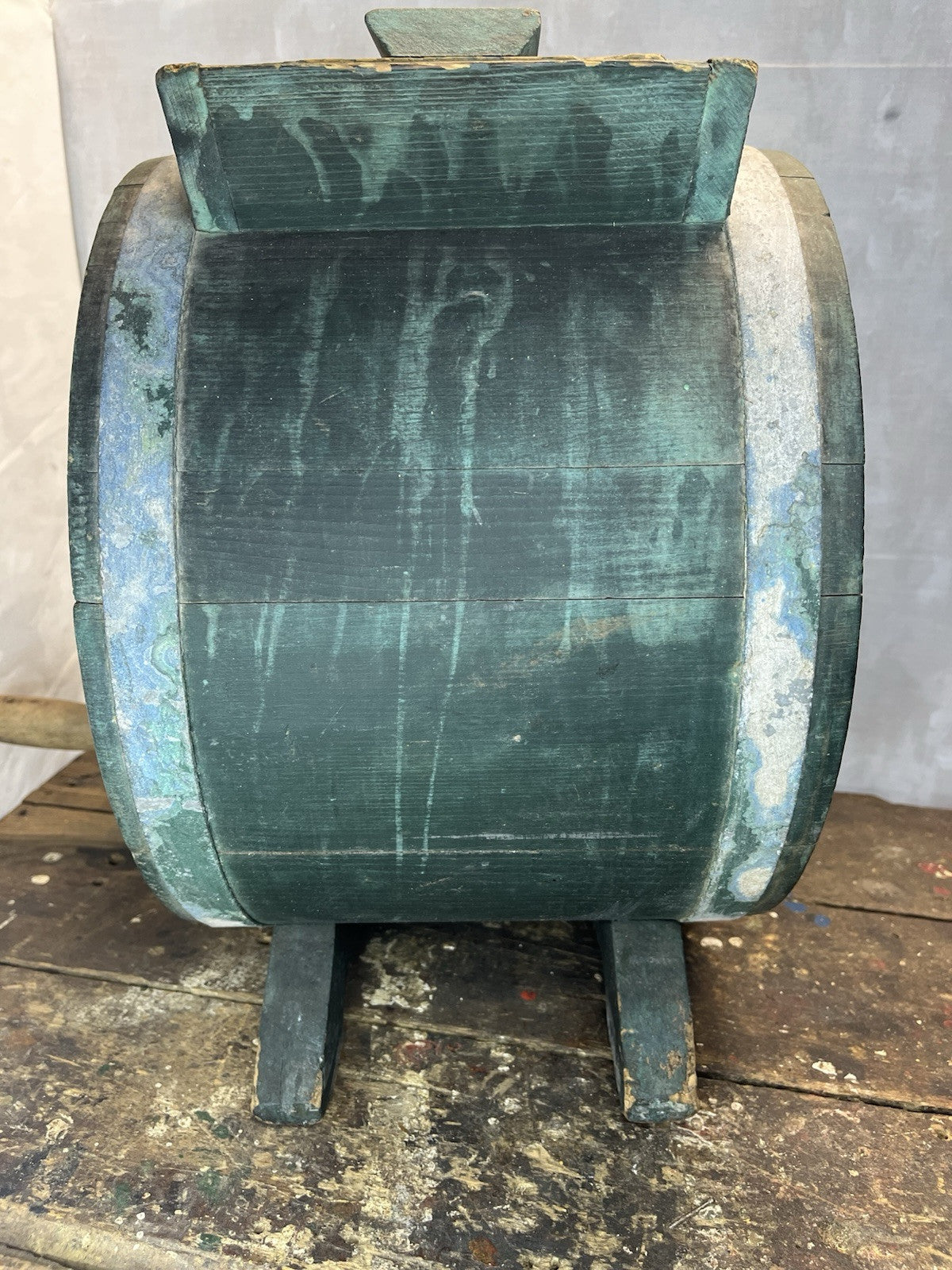 Primitive Antique Original Green Paint Butter Churn Home Decor