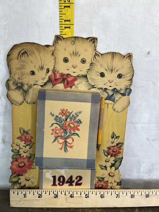  Vintage NOS 1942 Heavy Cardboard Kitty Calendar Collectible 